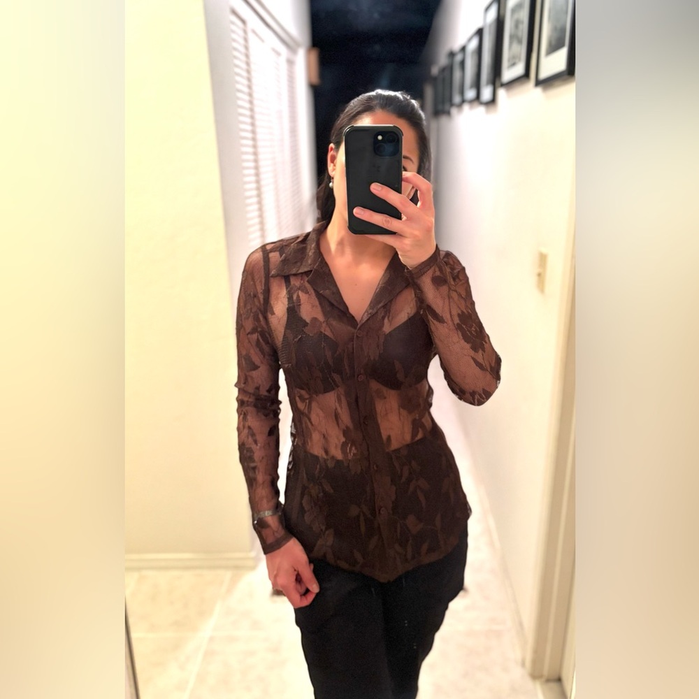 Karen Kane Sheer Fitted Button Down Shirt